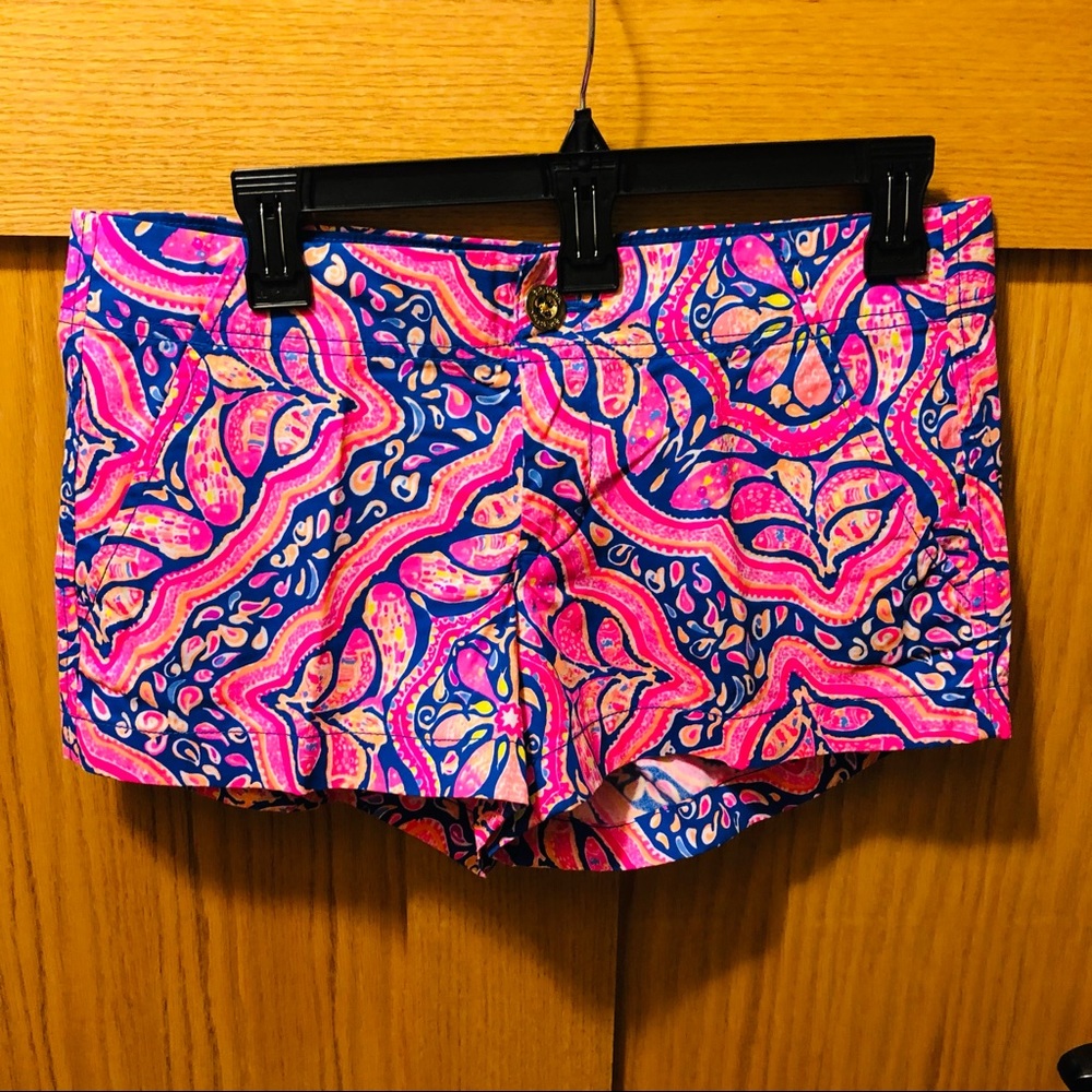 Lilly Pulitzer kerrie shorts 3 inch fish navy blue pink nwot size 4 short